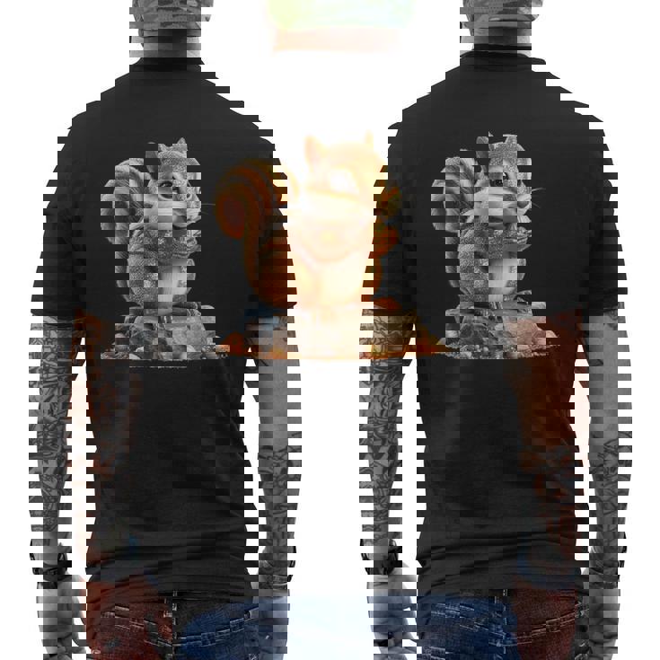 シマリス 森林 動物 木 リス 水彩 メンズTシャツ バックプリント