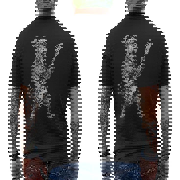 シュナウザー 演奏 ベース ギター ロックミュージック 犬好き メンズTシャツ バックプリント