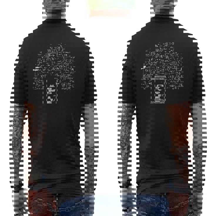 シュレディンガーの箱に入った猫 量子物理学者 理科 メンズTシャツ バックプリント