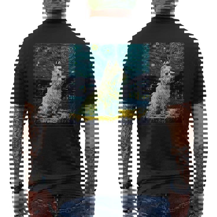 シュールレアリズム 星月夜 ウェスティ 犬 メンズTシャツ バックプリント