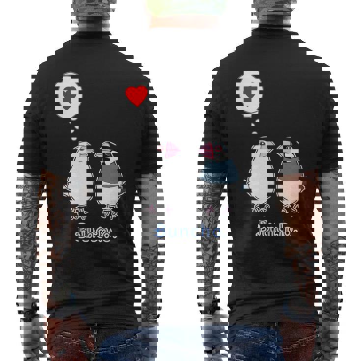 シロブンチョウ & サクラブンチョウ さん『ハート』フキダシ 白文鳥 桜文鳥【どうぶつフレンズ】動物 イラスト メンズTシャツ バックプリント