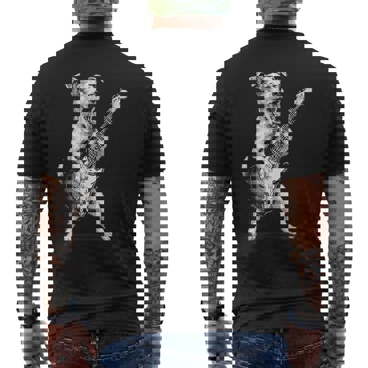ジャック・ラッセル・テリア ギターを弾く ロックミュージック 犬好き メンズTシャツ バックプリント