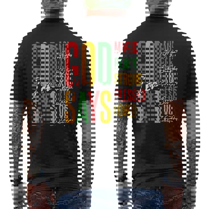 ジューンティーンス・ブラック・ガール・クリスチャン・ゴッドは私が強く祝福されていると言う メンズTシャツ バックプリント