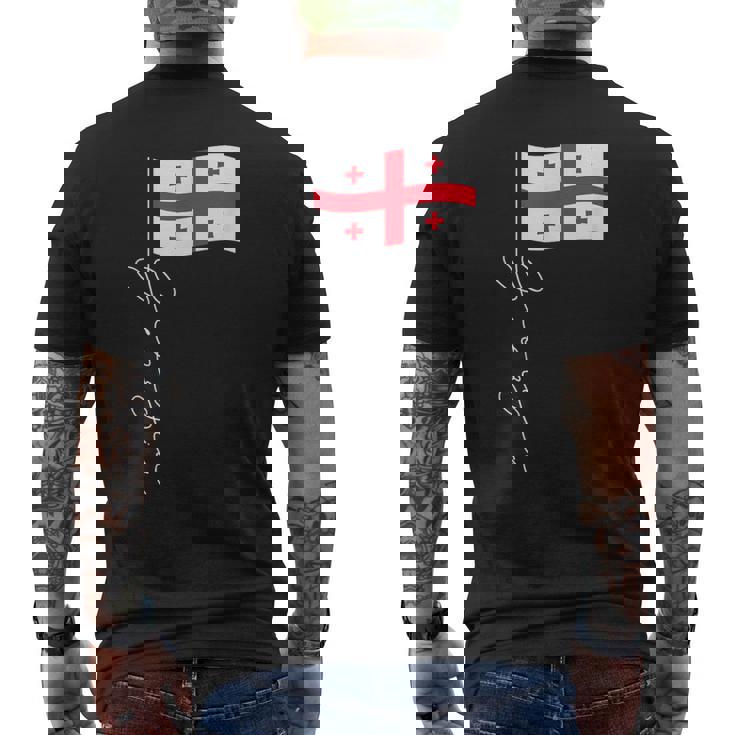 ジョージア シグネチャー フラッグ ポール エレガント 愛国的 ジョージア国旗 メンズTシャツ バックプリント