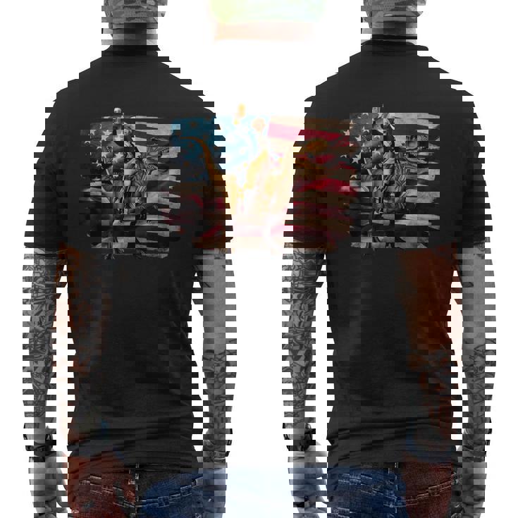 ジョージ・ワシントン ライディング A ダイナソー 面白い 4Th Of July デザイン メンズTシャツ バックプリント
