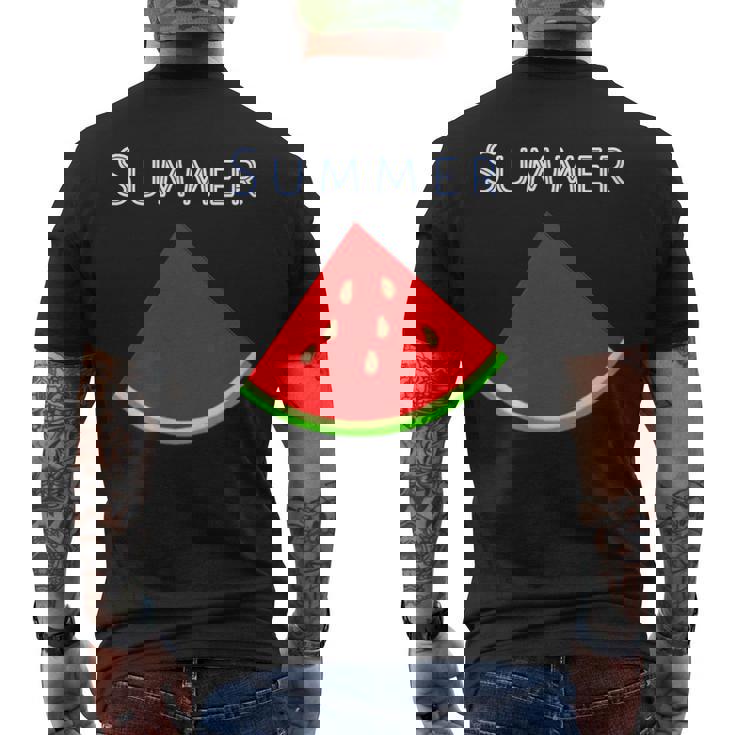 スイカ 1ピース・夏【 サマータイム 】リゾート・夏 大好き／面白 イラスト メンズTシャツ バックプリント