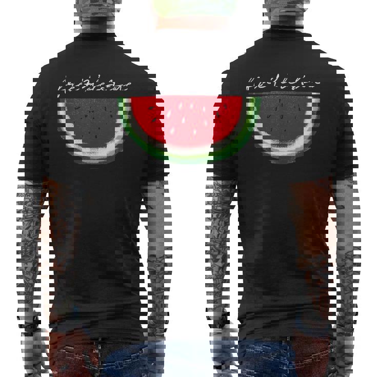 スイカ パレスチナ国旗 連帯 パレスチナ フリー メンズTシャツ バックプリント