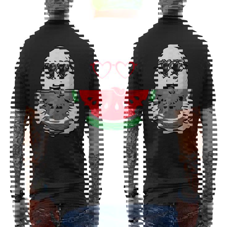 スイカを食べるかわいい幽霊 サマーウィーン ハロウィンコスチューム メンズTシャツ バックプリント