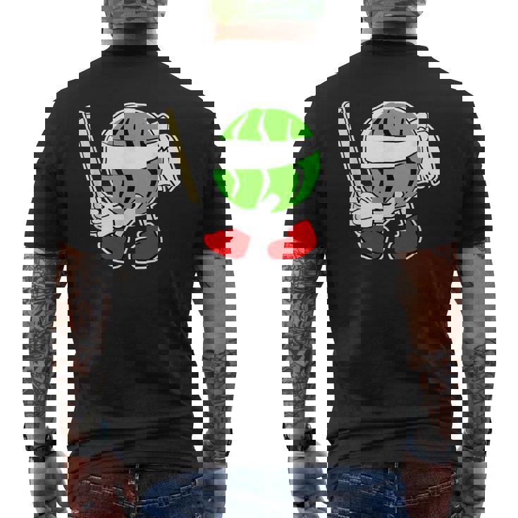 スイカ割り・夏 西瓜わり（すいかくん）【サマータイム】リゾート・夏 大好き／面白 イラスト メンズTシャツ バックプリント