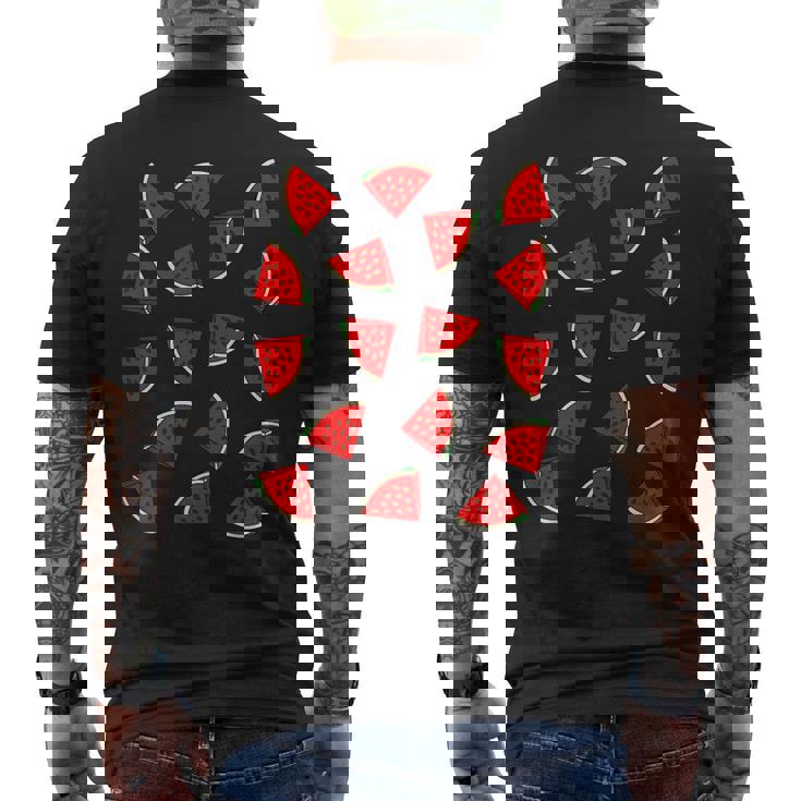 スイカ柄 夏 フルーツ 恋人 フルーツ スライス 種 メンズTシャツ バックプリント