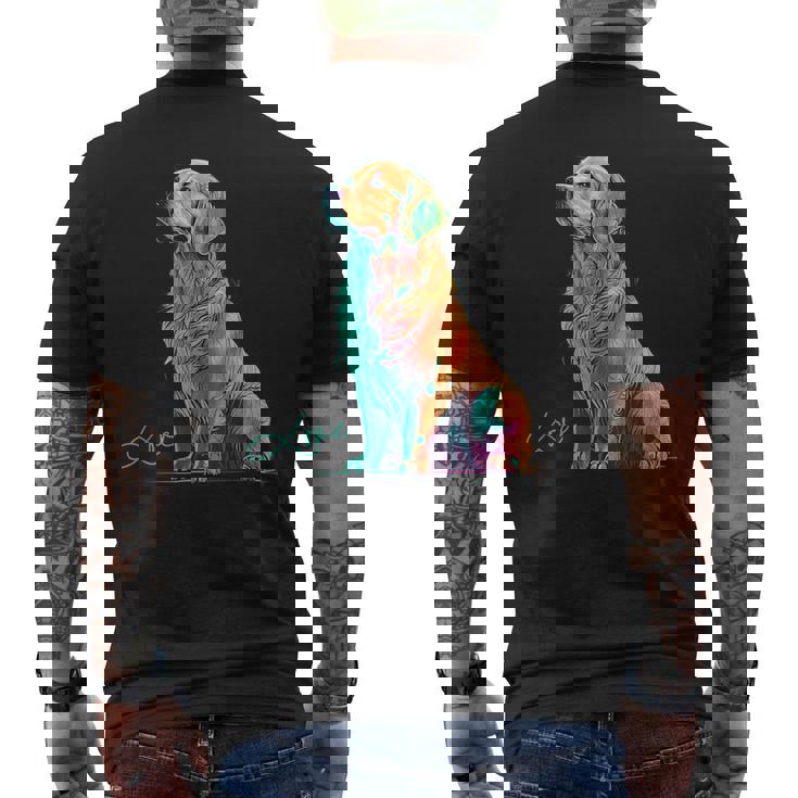 スウォッシュを持つゴールデンレトリバー、ゴールデンレトリバードッグ メンズTシャツ バックプリント