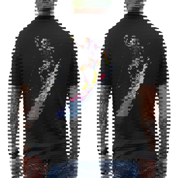 スキー スケルトン スキーヤー ダウンヒル 雪 冬 スキー メンズTシャツ バックプリント