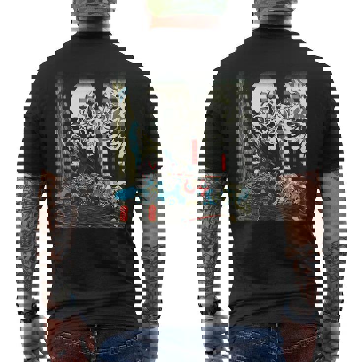 スケルトン 妖怪 歌川 国芳 日本美術 ハロウィン 相馬の古内裏 妖怪がしゃどくろと戦う大宅太郎光圀 メンズTシャツ バックプリント