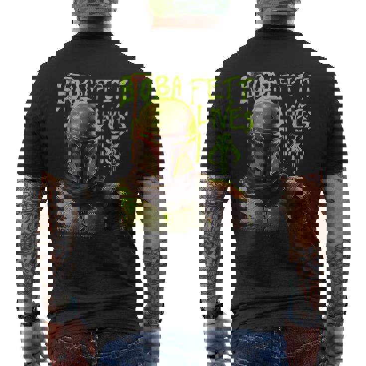 スター・ウォーズ ボバ・フェットの本 ネオン・ボバ・フェット・ライヴズ ポスター メンズTシャツ バックプリント