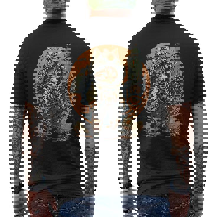 スチームパンク 猫 キティ 子猫 月 スペース スチームパンク メンズTシャツ バックプリント