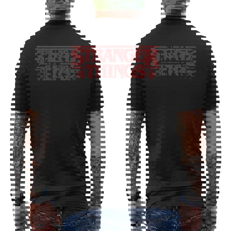 ストレンジャー・シングス クリスマスロゴ アグリークリスマス スノーフレーク柄 メンズTシャツ バックプリント