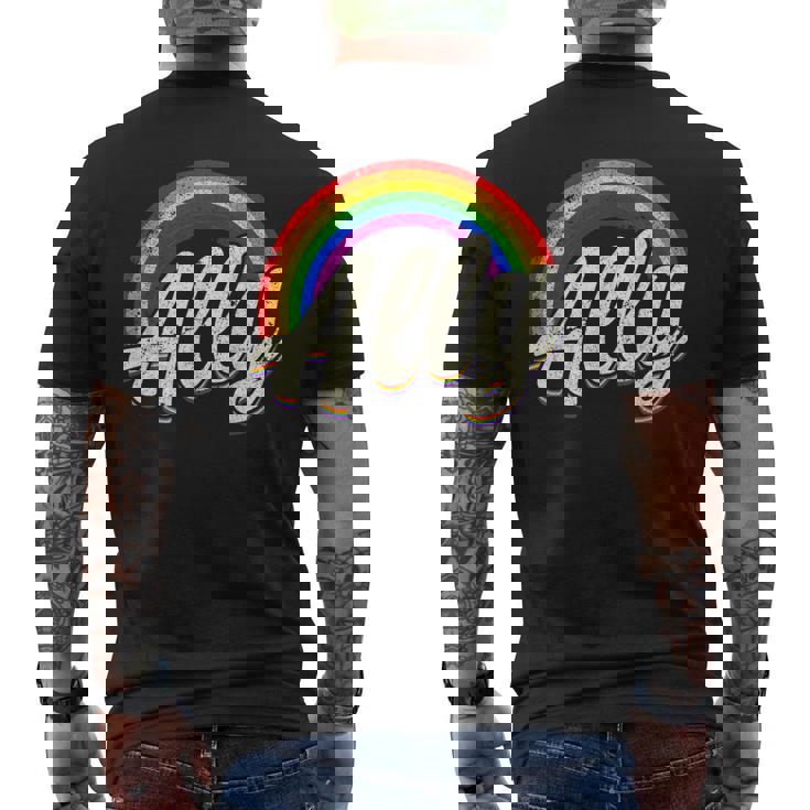 ストレートの味方、レインボーカラー、Lgbtプライド メンズTシャツ バックプリント