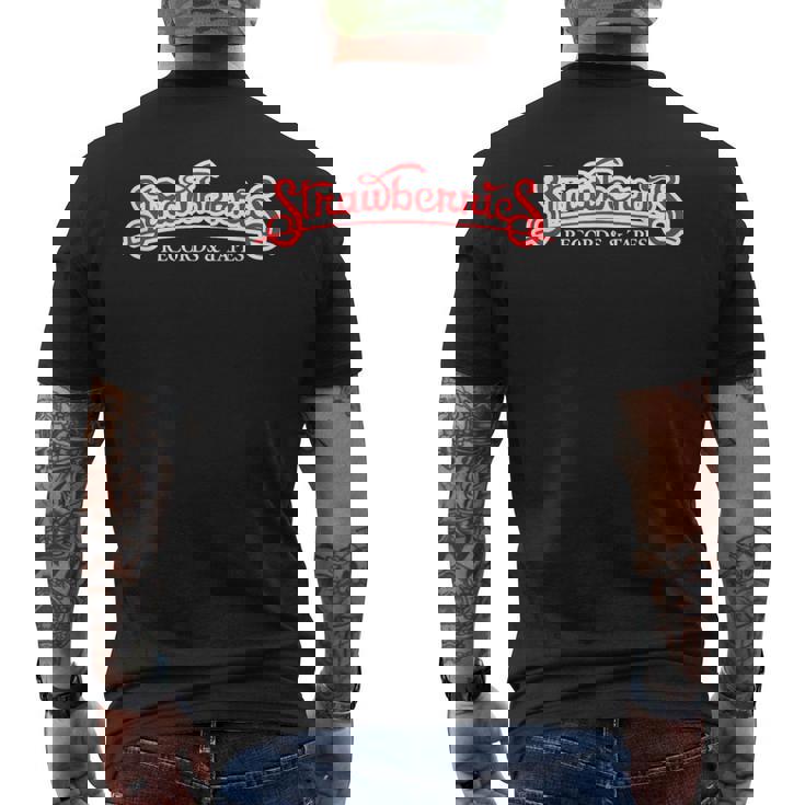 ストロベリー レコード・テープ ヴィンテージ レトロ 音楽 メンズTシャツ バックプリント