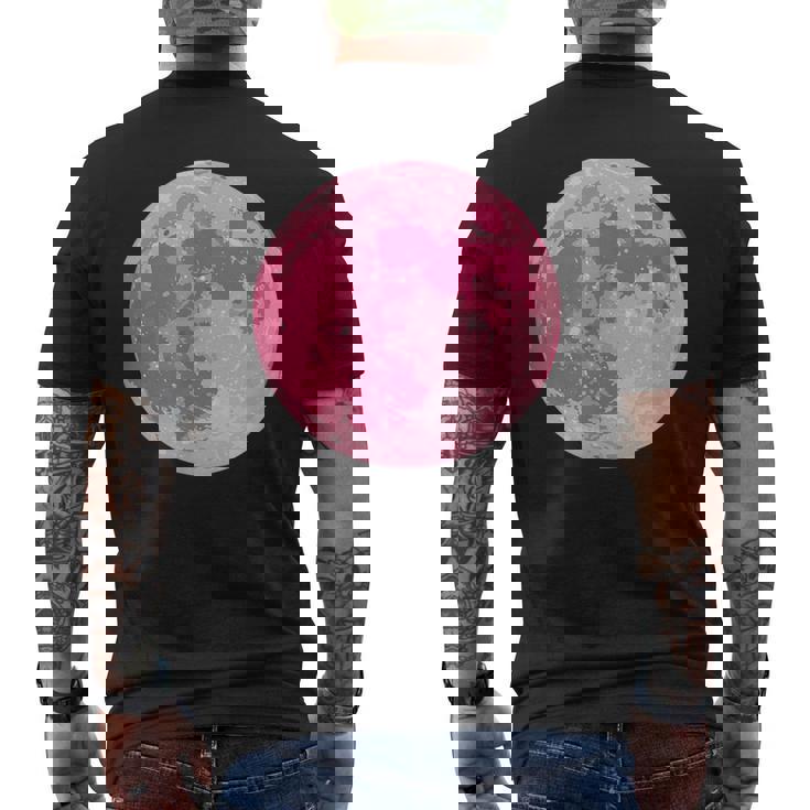 ストロベリームーンデザイン 満月 かわいいピンクムーン メンズTシャツ バックプリント