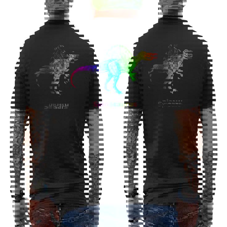 スピノサウルス 恐竜 レインボー スケルトン メンズTシャツ バックプリント
