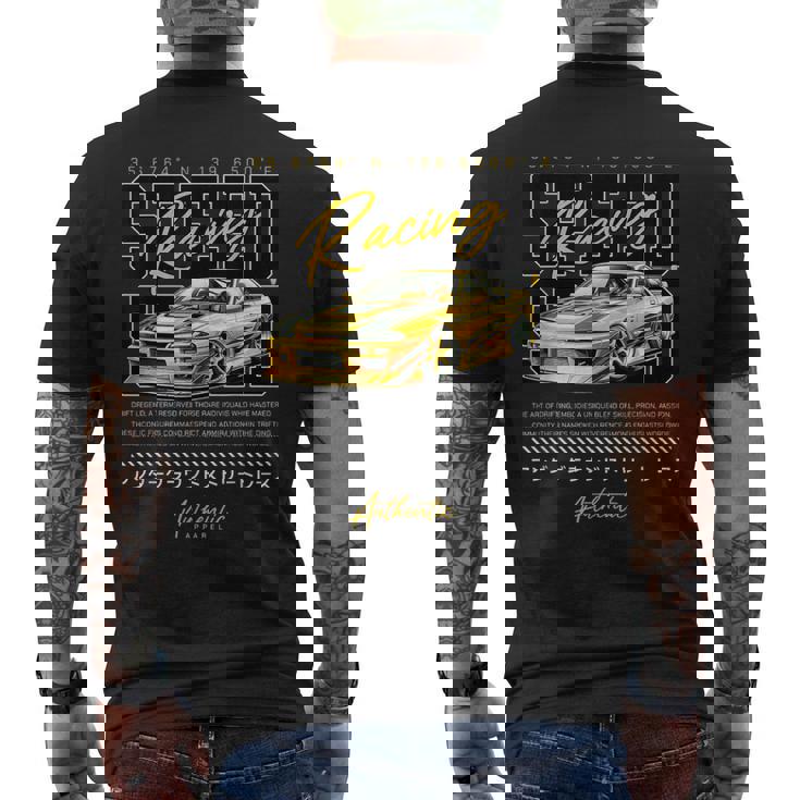 スピードレトロヴィンテージジャパニーズjdm東京ジャパンドリフトレースカー メンズTシャツ バックプリント