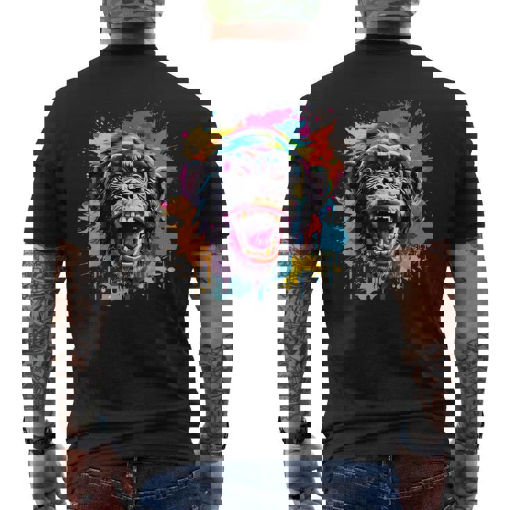 スプラッシュアート チンパンジー 野生動物 動物 好き カラフル メンズTシャツ バックプリント