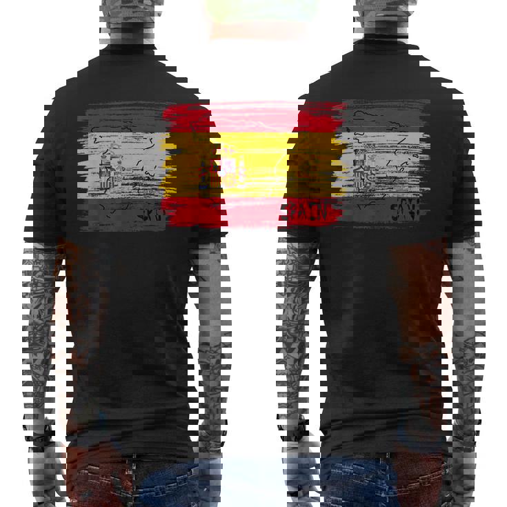 スペイン国旗の絵、スペインの地図のスケッチ。 メンズTシャツ バックプリント