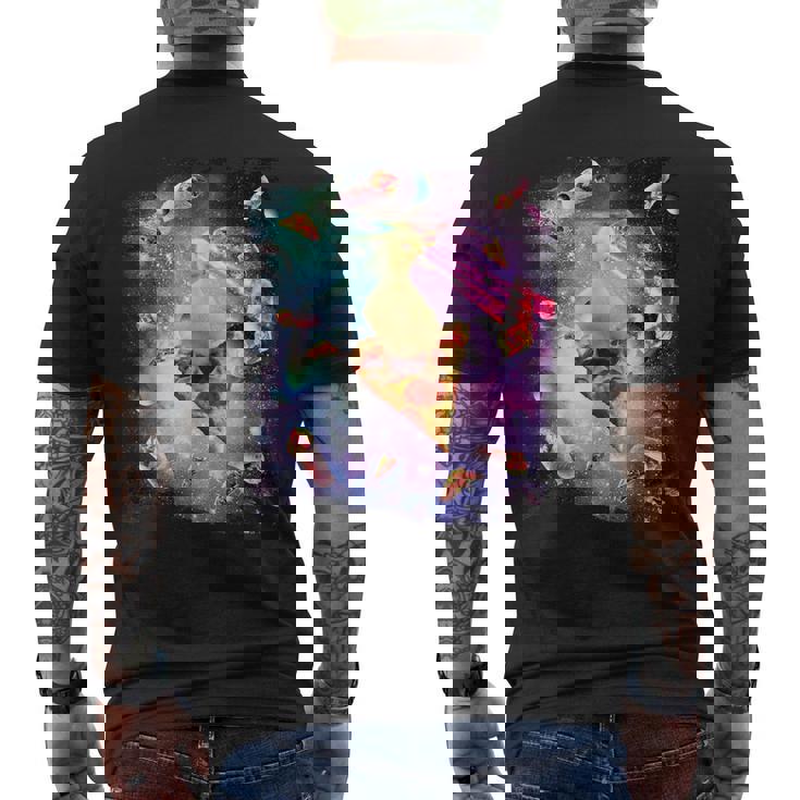 スペースレーザーアヒル食べるピザ、ギャラクシーダック。 メンズTシャツ バックプリント