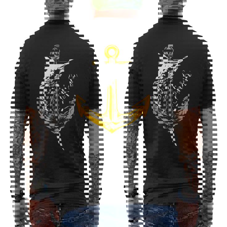 スポーツフィッシング カジキ メカジキ セイルフィッシュ アンカー付き メンズTシャツ バックプリント