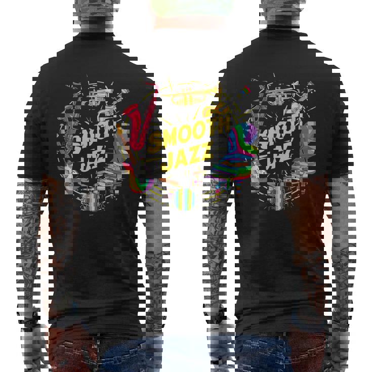 スムースジャズ カラフル 楽器 アート メンズTシャツ バックプリント