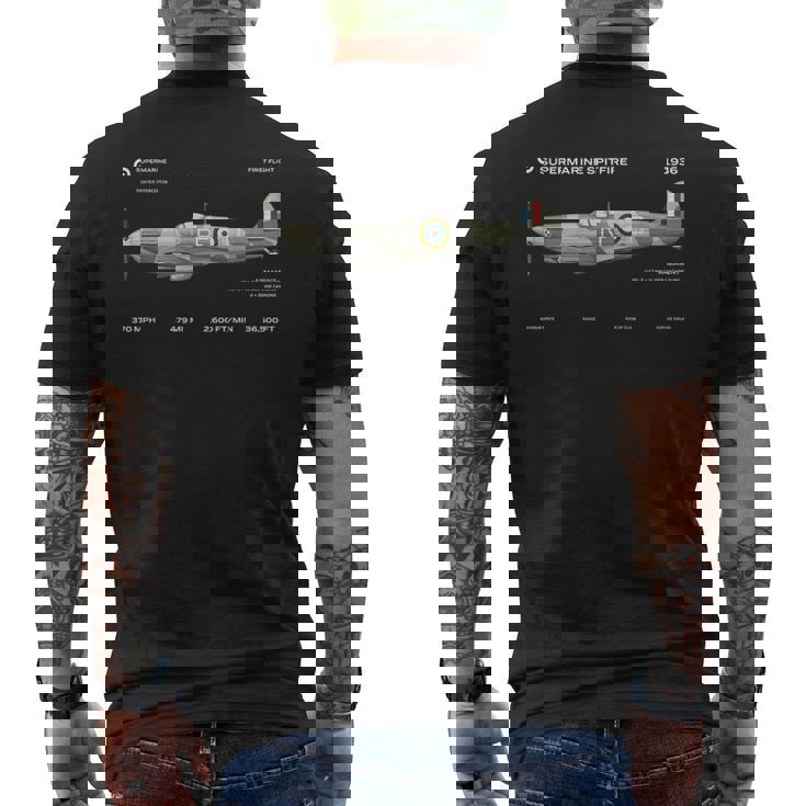 スーパーマリン スピットファイア 第二次世界大戦 航空機 イギリス空軍 メンズTシャツ バックプリント
