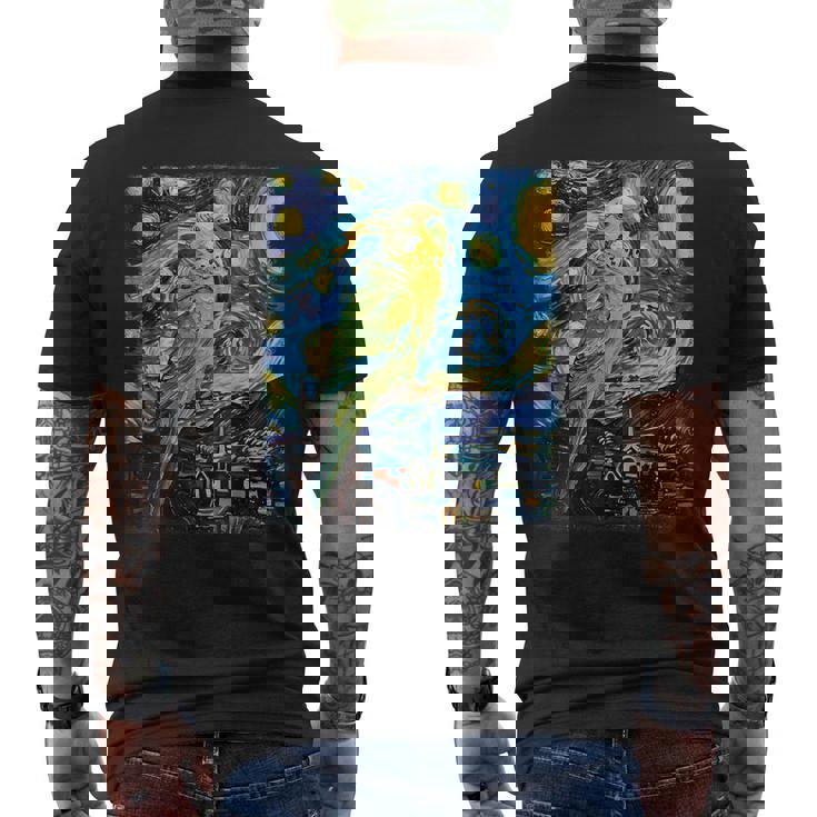 セキセイインコ オウム 鳥 星月夜 絵画 メンズTシャツ バックプリント