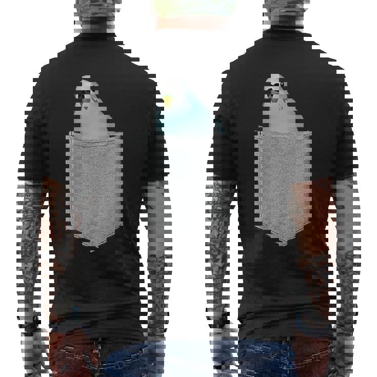 セキセイインコ ポケットから覗く 可愛いデザイン メンズTシャツ バックプリント