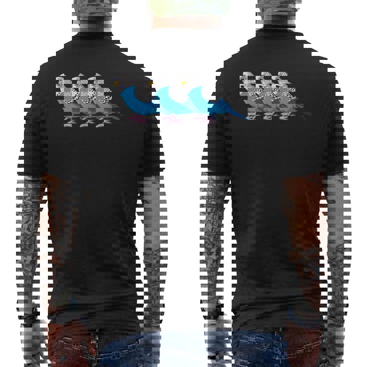 セキセイインコ鳥、セキセイインコ青い鳥 メンズTシャツ バックプリント