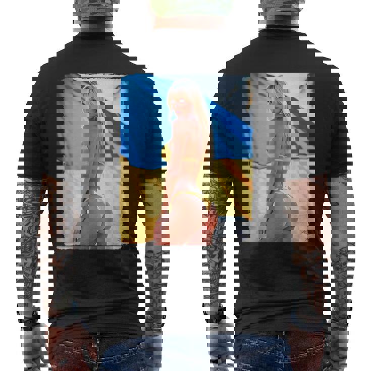 セクシーガールグラフィックtシャツ 「モダンピンナップガール&ウクライナ国旗2」 メンズTシャツ バックプリント