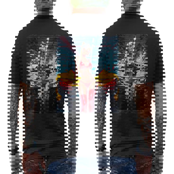 セクシーガールグラフィックtシャツ セクシーブロンドビキニモデル&車 メンズTシャツ バックプリント