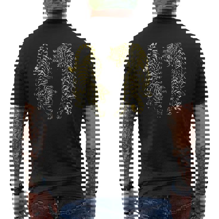 タイタトゥー ツイン タイガー サック ヤント ムエタイ タイ タイ メンズTシャツ バックプリント