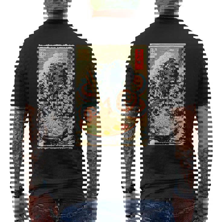 タコを食べる ラーメン 麺 和 漫画 アニメ 浮世絵 メンズTシャツ バックプリント