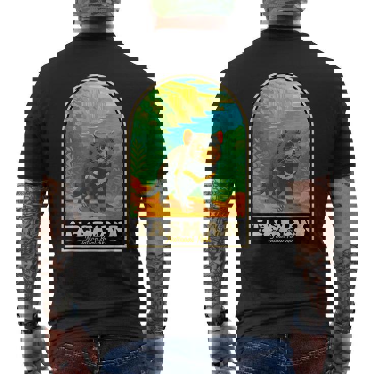 タスマン国立公園 ヴィンテージ タスマニアデビルアート メンズTシャツ バックプリント