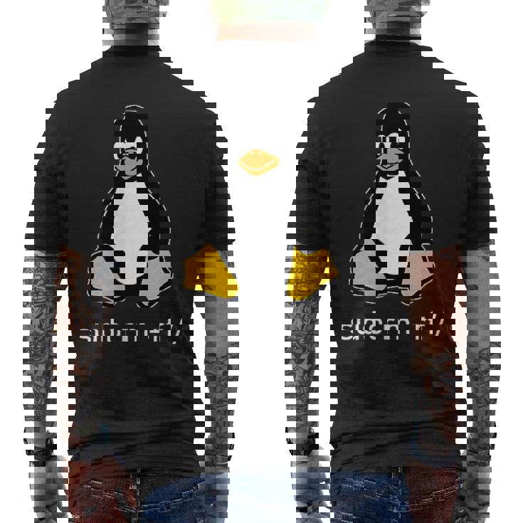 タックスlinuxペンギン-Sudorm-Rfコンピューターサイエンスコンピューター Tux Linux メンズTシャツ バックプリント