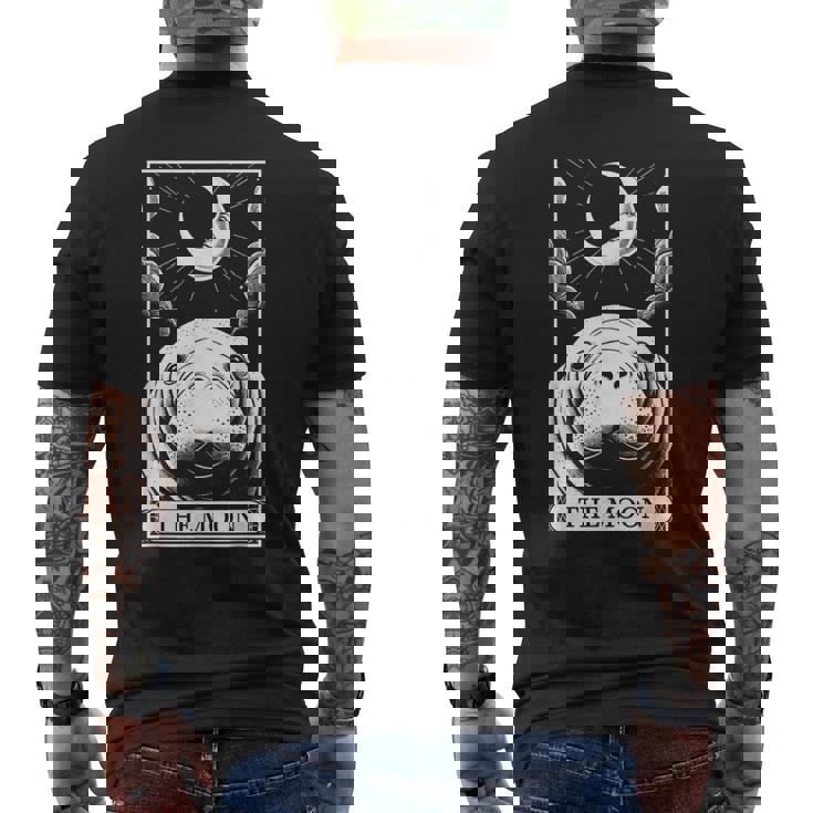 タロットカード ヴィンテージ 三日月 マナティー 海 動物 恋人 メンズTシャツ バックプリント