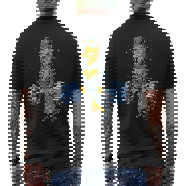 ダックスフント ウェイトリフティング 面白い デッドリフト メンズ フィットネス ジム ギフト メンズTシャツ バックプリント