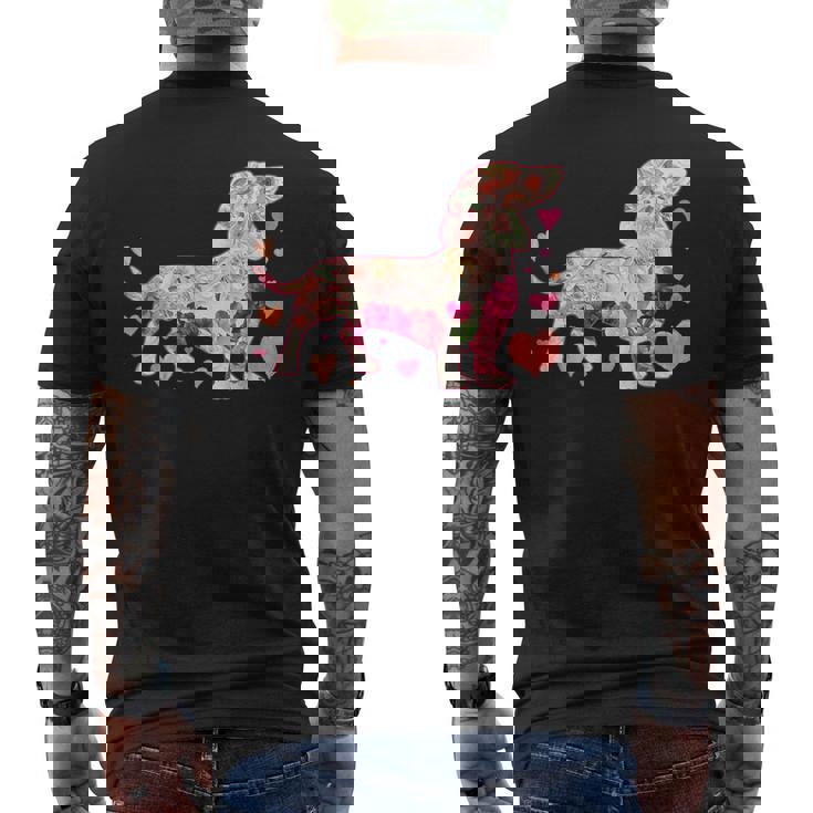 ダックスフントの解体新書 ミニチュアダックス 犬の飼い主 ダックス飼い おもしろ 愛犬家 犬 ダックスフント メンズTシャツ バックプリント