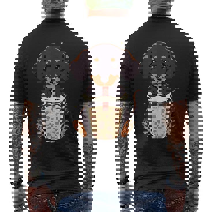 ダックスフンド ボバティー バブルティー アニメ カワイイ 犬 メンズTシャツ バックプリント