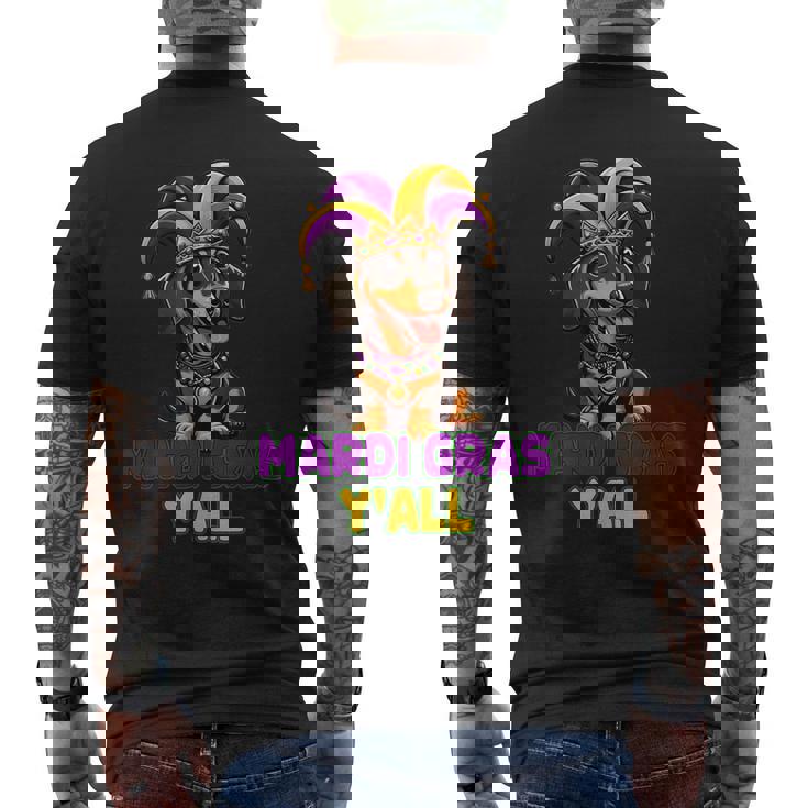 ダックスフンド 犬 マルディグラ Y'all メンズTシャツ バックプリント