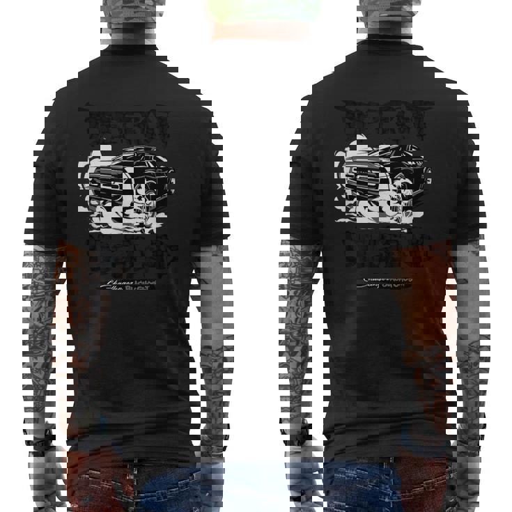 ダッジ・チャレンジャー・ブラック・ゴースト、デトロイト・レジェンド メンズTシャツ バックプリント