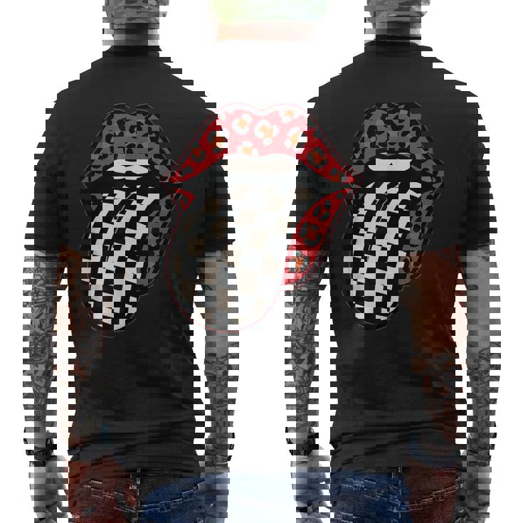 チェック 舌 赤 ヒョウ 唇 レース メンズTシャツ バックプリント