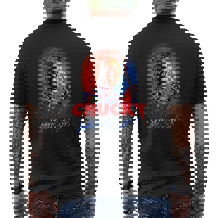 チャッキー・ワナ・プレイ・ブラッディ・ナイフ メンズTシャツ バックプリント