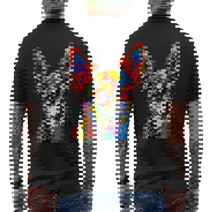 チワワ カラフル カラー ポップアート ラブ ちっちゃかわいいチワワ メンズTシャツ バックプリント