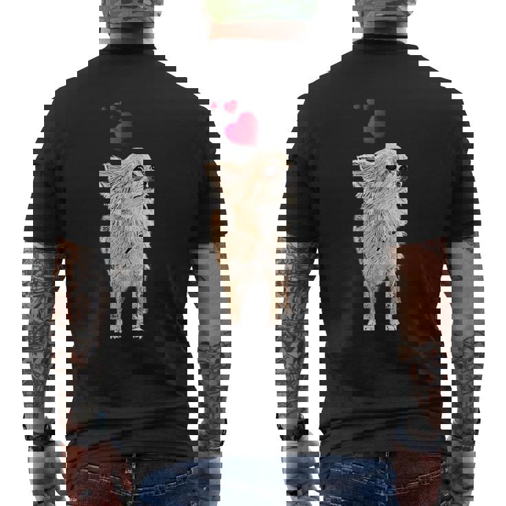 チワワ犬とハートのかわいい子犬のモチーフ メンズTシャツ バックプリント